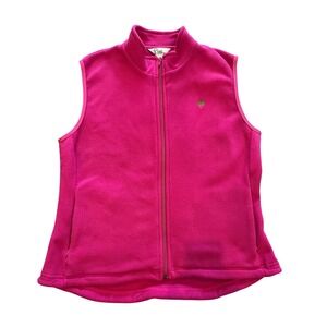 Lilly Pulitzer Fleece Vest Palm Tree Logo Hot Pink Zip Up Women's Size L